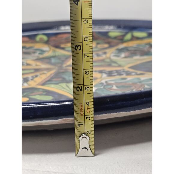 Vintage Mexican Folk Art Pottery Hand Painted Wall Hanging Plate 18.5" Round - Picture 7 of 7